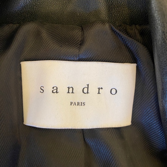 Sandro Black Lamb Leather Fringe Biker Moto jacket - Picture 8 of 10